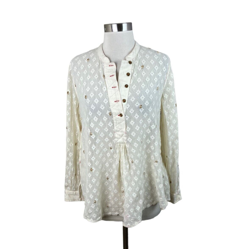 Free People New Romantics Ivory Crochet Boho Popover Tunic w/ Pockets Size XS